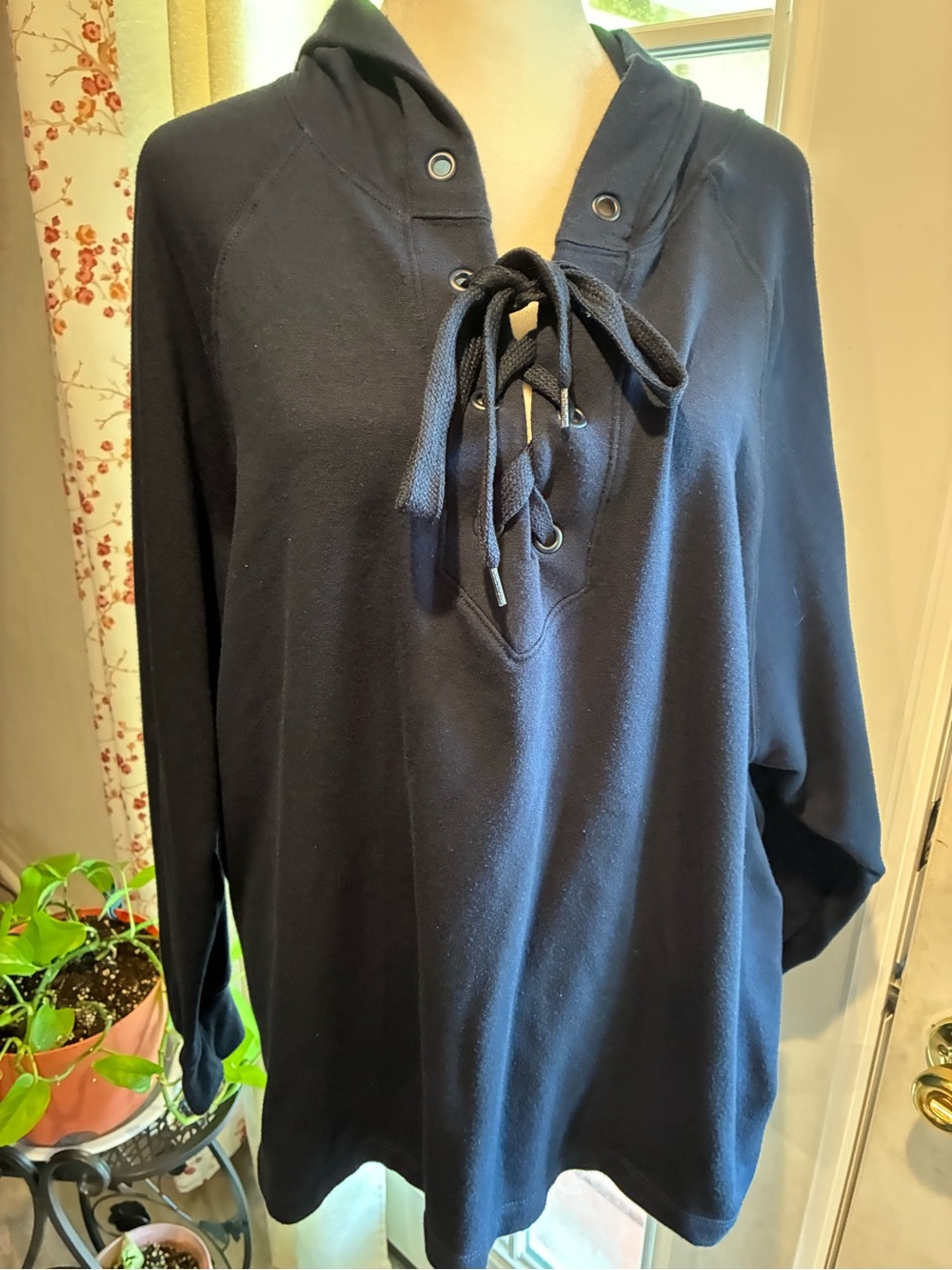 JoyLab Navy Lace-Up Hoodie Sweatshirt